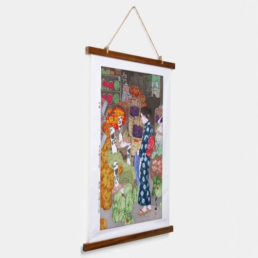 ukiyoe - Yoshida - 16 - Honest Greengrocery, Nezu Wandteppich Mit Holzrahmen (Gewinkelt)