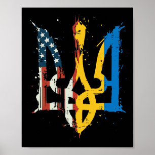 Ukraine America Flag Dreizack Ukrainisch Tryzub Mä Poster