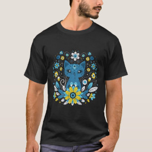 Ukraine Blau Gelbe Katze Blumen Ukrainische Mädche T-Shirt