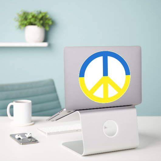 Ukraine Blaue gelbe Flag Farben Friedenszeichen Ze Aufkleber (Laptop auf Schreibtisch)