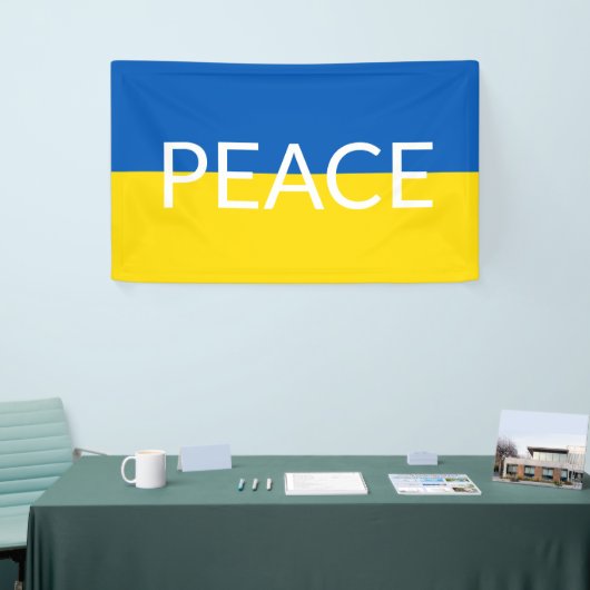 Ukraine - Blaue gelbe Textzeiche Banner (Messeveranstaltung)