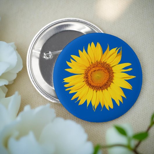 Ukraine Blume der Flaggenfarben Gelbe Blauer Sonne Button