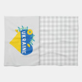 Ukraine Blume Heart Gray Gingham Geschirrtuch (Horizontal)