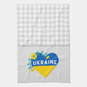 Ukraine Blume Heart Gray Gingham Geschirrtuch (Vertikal)
