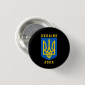 UKRAINE Coat of Arms and Year on BLACK Button (Vorne & Hinten)