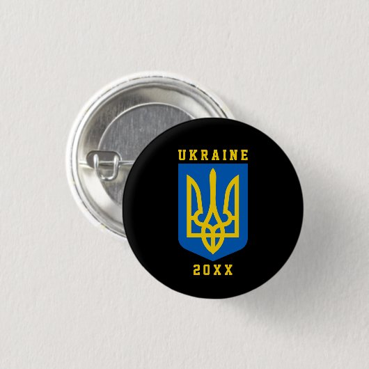 UKRAINE Coat of Arms and Year on BLACK Button (Vorne & Hinten)