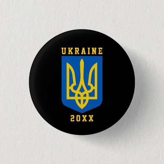 UKRAINE Coat of Arms and Year on BLACK Button (Vorderseite)
