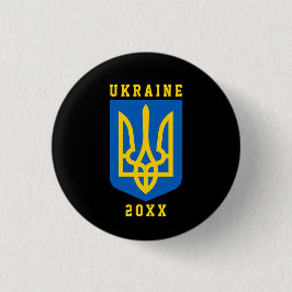 UKRAINE Coat of Arms and Year on BLACK Button