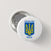UKRAINE Coat of Arms and Year on WHITE Button (Vorne & Hinten)
