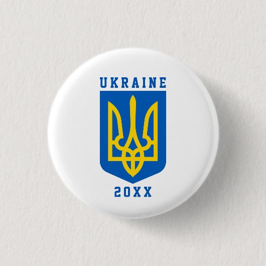 UKRAINE Coat of Arms and Year on WHITE Button (Vorderseite)
