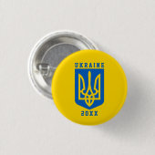 UKRAINE Coat of Arms and Year on YELLOW Button (Vorne & Hinten)