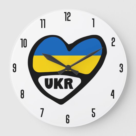 Ukraine Country Code Flag Heart, UKR Große Wanduhr (Vorderseite)