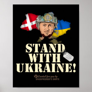 Ukraine Dänemark Flaggen Slogan Stand With Ukraine Poster