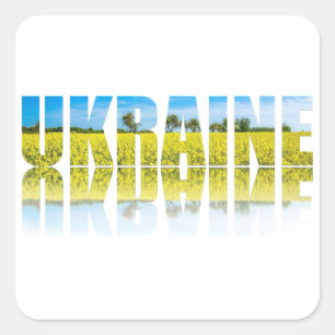 Ukraine-Etikett mit blauem Himmel und gelbem Feld Quadratischer Aufkleber