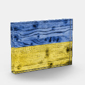 Ukraine-Fahne gelbe Holzstruktur Fotoblock (Links)
