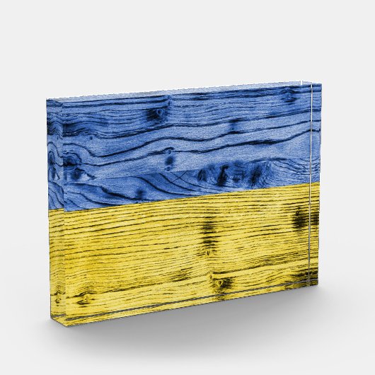 Ukraine-Fahne gelbe Holzstruktur Fotoblock (Links)