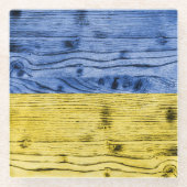 Ukraine-Fahne gelbe Holzstruktur Glasuntersetzer (Vorderseite)