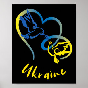 Ukraine Flag Colors Peace Doves and Hearts Peace i Poster