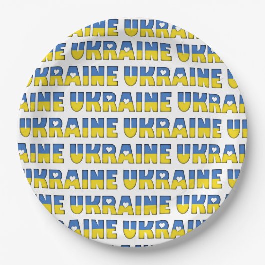 Ukraine Flag Farben Typografie Muster Herz Pappteller (Vorderseite)