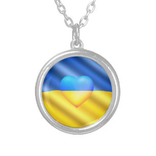 Ukraine Flag Necklace Herz - Freiheit Versilberte Kette