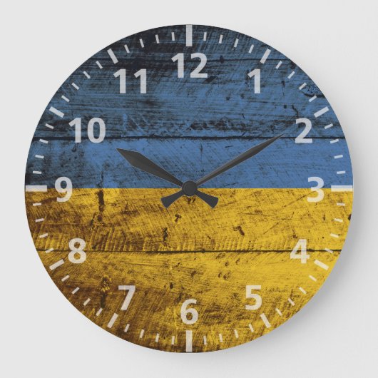 Ukraine Flag on Old Wood Grain Große Wanduhr (Vorderseite)