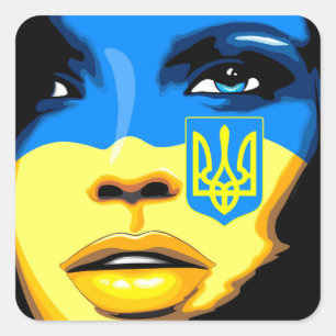 Ukraine Flag painted on Beautiful Girl Portrait  Quadratischer Aufkleber