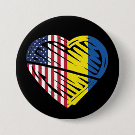 Ukraine Flag Solidarity USA American Flag Heart Button