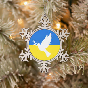 Ukraine Flag Weihnachtsschmuck Taube des Friedens Schneeflocken Zinn-Ornament