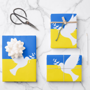 Ukraine Flag Wrapping Paper Sheets Peace Dove Geschenkpapier Set