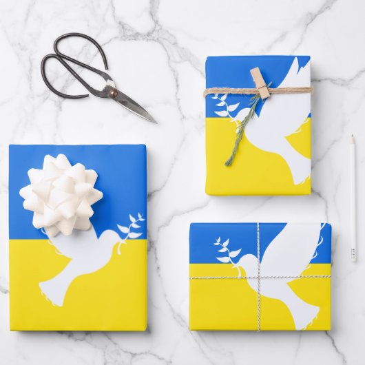 Ukraine Flag Wrapping Paper Sheets Peace Dove Geschenkpapier Set (Vorderseite)