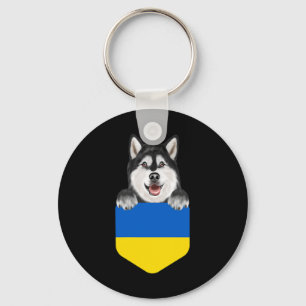 Ukraine-Flagge Alaskan Malamute Hund In Tasche Schlüsselanhänger