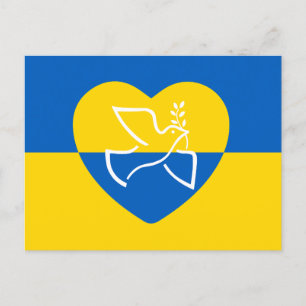 Ukraine-Flagge, blaue und gelbe Herzenstieftaube Postkarte