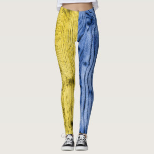 Ukraine-Flagge gelb-blaue Holzstruktur Muster Legi Leggings