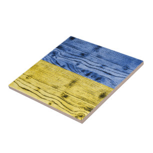 Ukraine-Flagge gelb-blaue Holztextur Muster Fliese