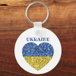 Ukraine-Flagge Glitter falsche Funkeln Herz mit Te Schlüsselanhänger