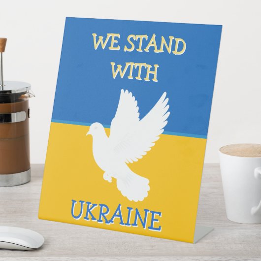 Ukraine-Flagge | Ich stehe mit Urkaine Sockelschild (In Situ)