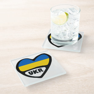 Ukraine-Flagge im Herzen, Ländercode UKR Glasuntersetzer