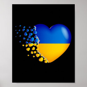 Ukraine-Flagge mit herausfliegenden kleinen Herzen Poster