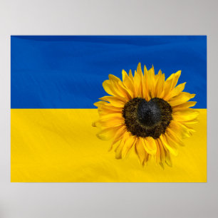 Ukraine-Flagge mit Herzsonnenblume Poster