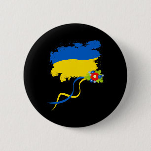 Ukraine-Flagge mit volkstümlichen Blumen Ukrainisc Button