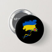 Ukraine-Flagge mit volkstümlichen Blumen Ukrainisc Button (Vorne & Hinten)