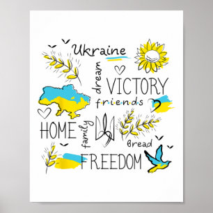 Ukraine-Flagge - Sieg - Freiheit - Zuhause - Karte Poster