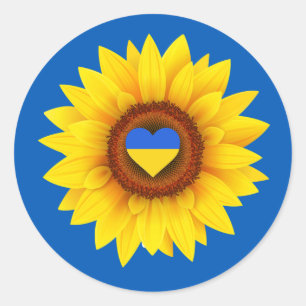Ukraine - Flagge, Sonnenblumen, Herz (blau & gelb) Runder Aufkleber