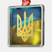 Ukraine-Flagge und Tryzub Silbernes Ornament (Links)