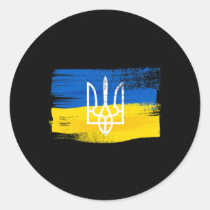 Ukraine-Flagge und Wappen auf ukrainischem Patriot Runder Aufkleber