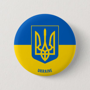 Ukraine-Flagge und Wappen Charmantes Patriotisches Button