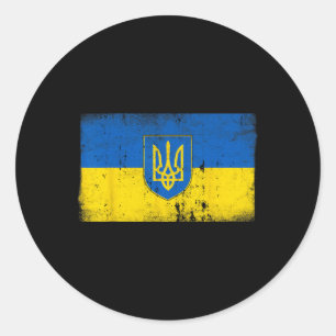 Ukraine-Flagge Vintage Ukrainisches Militär-Emblem Runder Aufkleber