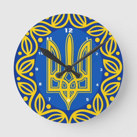 Ukraine, Flagge, Wappen, ukrainische Tryzub Runde Wanduhr (Vorderseite)