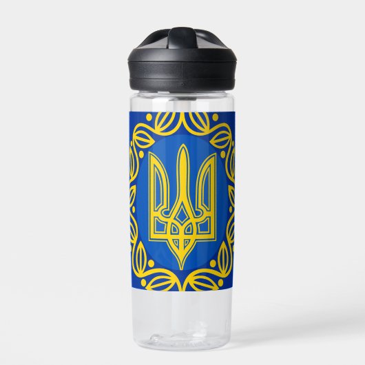 Ukraine, Flagge, Wappen, ukrainische Tryzub Trinkflasche (Vorderseite)