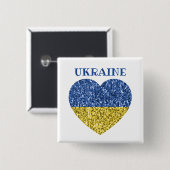 Ukraine Flaggen Glitzer Imitate Glitzern Herzstück Button (Vorne & Hinten)